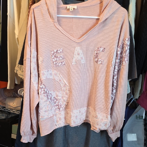 POL Tops - POL Pink Sequin Peace Hoodie
